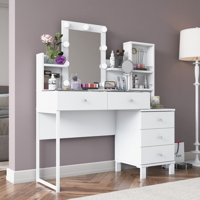 Hanah Home Mesa de Maquillaje Blanca con 9 Focos